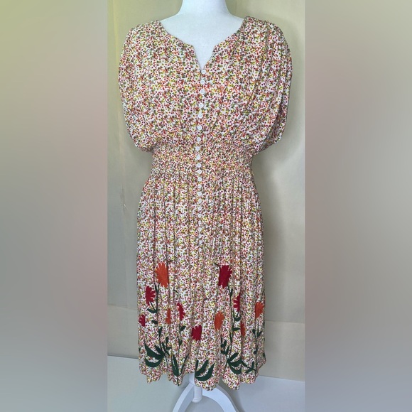 Cotton Embroidered Ditzy Floral Cap Sleeve Dress Wayward Fancies Sz L/XL - Picture 1 of 12